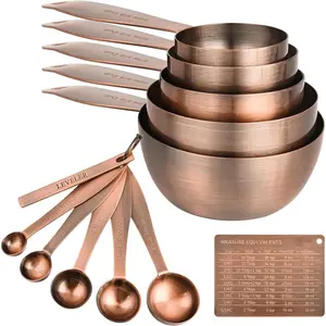 Measuring Cups and Spoons Set, 12 count Stainless Steel Measuring Cup Set, Metal Copper Measuring Cups Spoons, Dry & Liquid Kitchen Measure Cup Spoon & Leveler & Measure Equivalents