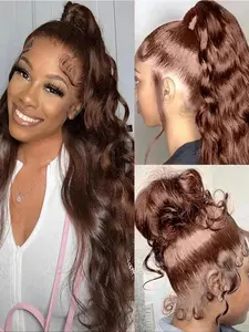 Brown Invisi-Strap 360 Full Lace Wig Pre Plucked Chocolate Brown  Body Wave 360 Lace Frontal Wigs For Women 18-34inch
