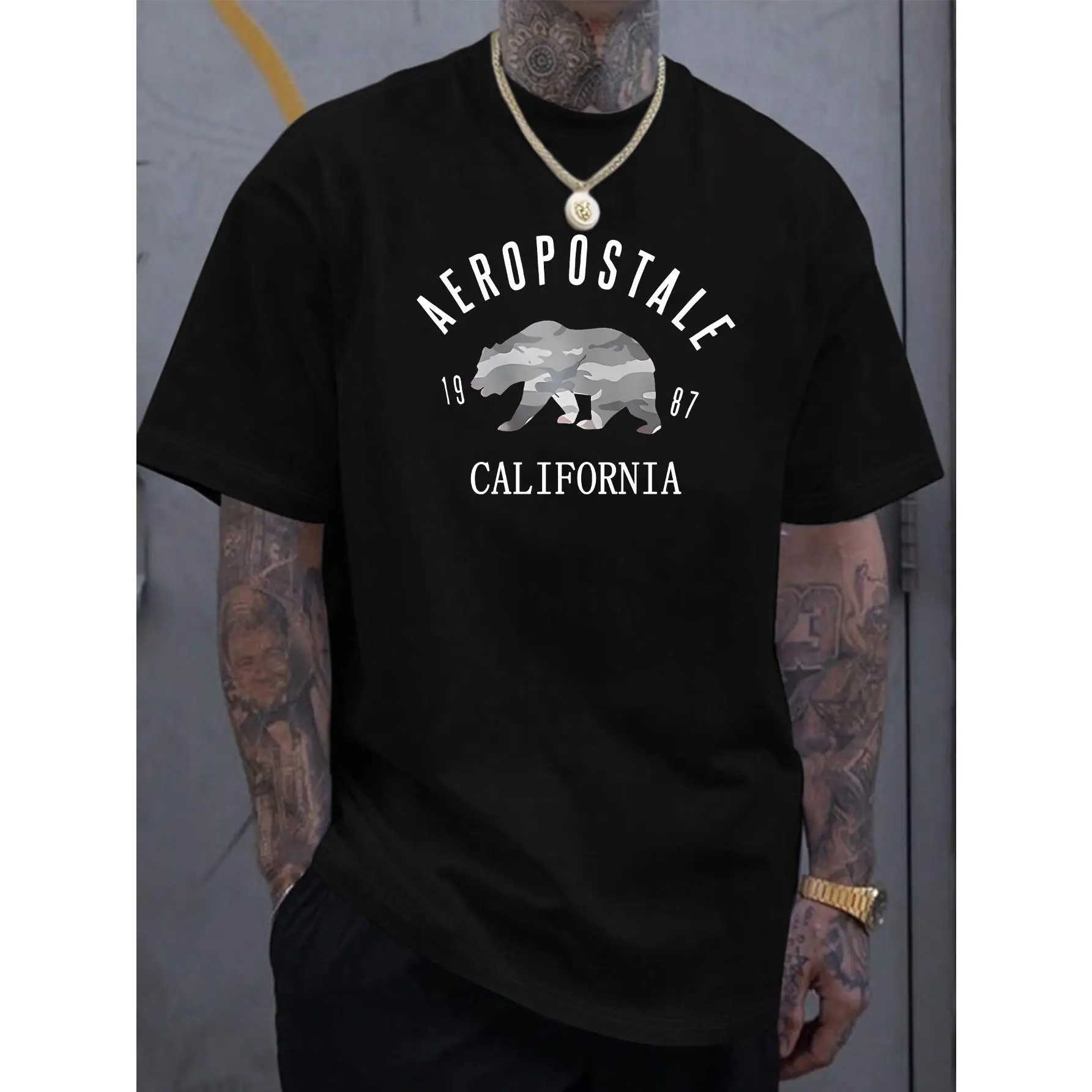 Men's California Aeropostale Graphic T-Shirt - Casual Summer Style, Polyester, Lightweight , Regular Fit Crew Neck, Comfortable & Stretchy, Perfect fo