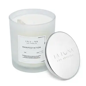 LA LUNA LOS ANGELES PEPPERMINT MENTHOL ESSENTIAL OIL INFUSED COCONUT WAX BLEND CANDLE WITH CLEAR QUARTZ CRYSTALS FOR MANIFESTING HAND POURED IN CALIFORNIA I 10oz I 320ml
