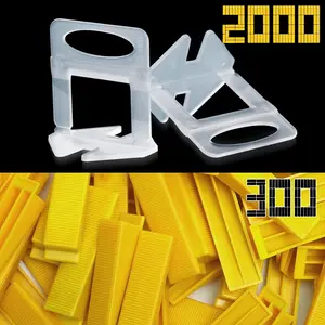 Tile Leveling System Clips 1/8" 2000 count Tile Spacers Clips and 300 count  Yellow Wedges for Tiles. Tile Tools Set for Professional Ceramic and Stone Installation
