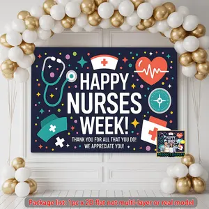 1pc 2D Flat Polyester Nurse's Day Wall Decor Banner, Festive Party Backdrop for Nurses Week Celebrations, Birthday Decor
