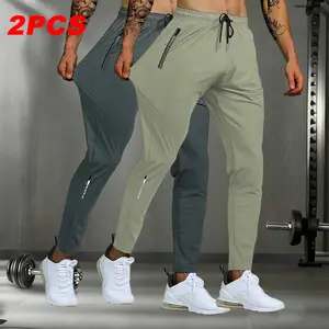 Men’s 3-Pack Ice Silk Jogging Pants, Casual Athletic Style, Quick-Dry Elastic Sports Pants with Adjustable Drawstring Waist and Zipper Design, Lightweight, Comfortable, Breathable, and Quick-Drying—Perfect for Casual Wear, Outdoor Activities, Fitness Work