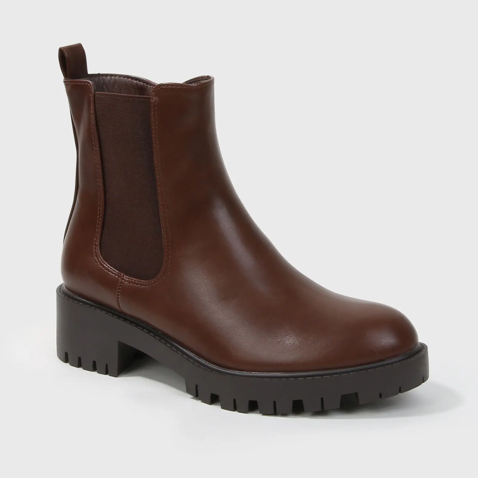 BERNESS Women's Chunky Faux Leather Chelsea Ankle Boots with a Lug Sole, Low Block Heel and Side Zipper, Classic, Ankle Length, Walking Shoes, Business, Cushioned Bed, All Seasons, Casual