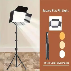 Professional 10" Square LED Video Light Panel with Barn Doors, Dimmable 3000-6000K Photography Light Kit with Adjustable Tripod Stand#Lent#Super Bowl