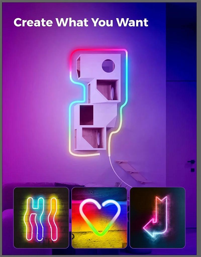 RGBIC Bluetooth Neon LED Strip Lights 5V 5M Waterproof Flex Ribbon Tape for Room Wall Decor with Easy Bluetooth Control and Flexible Design