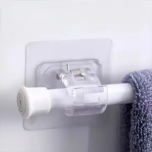 4 PCS Adhesive No Drill Adjustable Curtain Rod Holder Hooks Brackets, Nail Free, No Drilling Hangers for Bathroom, Kitchen Organiser Wall nodrill super load bearing damage decor