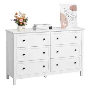 summervibes VEVOR 6 Drawer Dresser, Wooden Chest of Drawers with Sliding and Anti-tip Device, Retro Minimalist Dresser Chest, Closet Storage TV Stand Organizer for Living Room, Hallway, Bedroom, Entryway, White