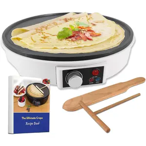 12" Electric Crepe Maker by  with FREE Recipes e-book and Wooden Spatula -  for Crepes, Roti, Tortillas, Blintzes, Pancakes, Waffles, Eggs, Bacon AC 120V 50/60Hz 1000W Kitchen Appliances
