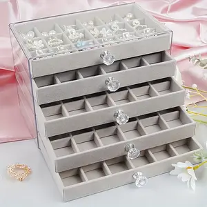 5-layer desktop drawer jewelry storage box, vanity table earrings, hairpins, brooches, jewelry box, dust-proof visible jewelry tray, Valentine's Day cosmetic storage box, jewelry box.