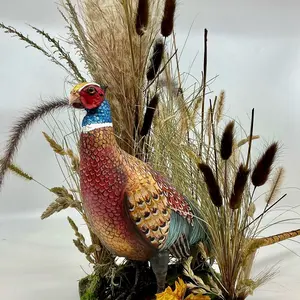 Hand made Ring neck pheasant. Animal lovers decoration, holiday’s gift of perfect home or office accent. One of a kind faux taxidermy table top elegant piece.
