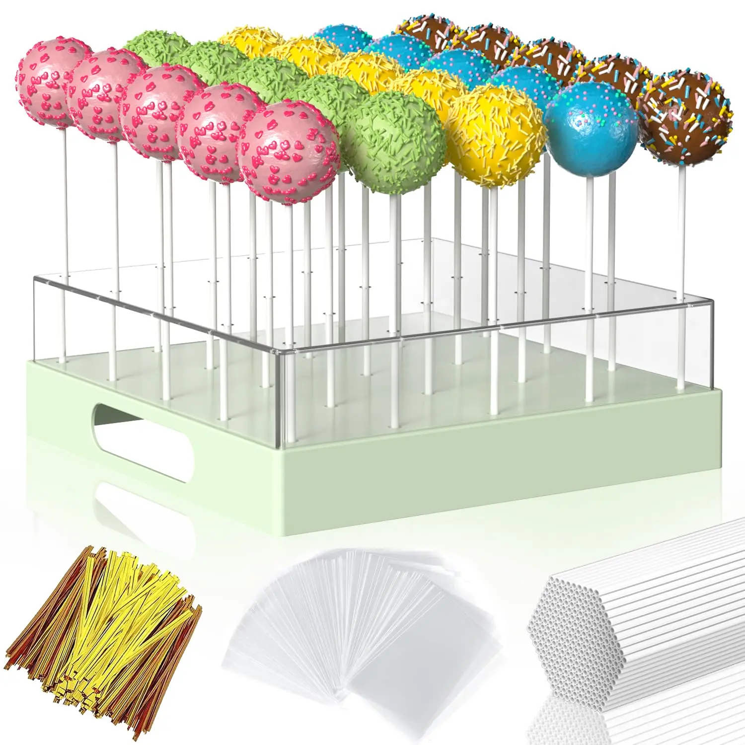 25-hole clear acrylic cake pop stand, transparent cake pop display holder including sticks, elegant dessert table decor for weddings, birthdays, and holiday parties