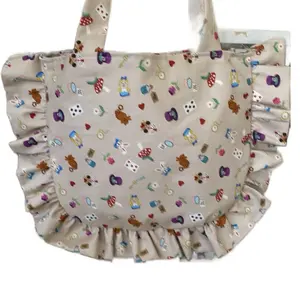 Alice in Wonderland Ruffled Bag with Colorful Cartoon Design and Ruffled Edges