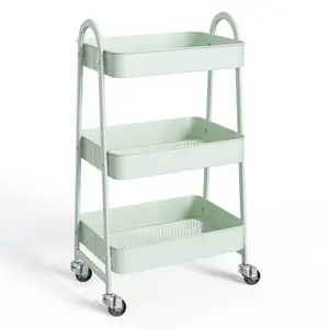 3 Tier Rolling Cart, Rolling Cart Organizer, Utility Storage Cart or Kitchen Cart, Lockable Wheels, Multifunctional Storage for Trolley Bathroom, Laundry Room, Bar, Office Shelves