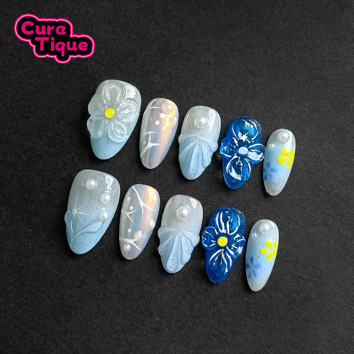 CuraTique | Pixie Melt 10PCS Handmade Press On Nails REUSABLE 3D Gel spring/summer 2025 / Prom