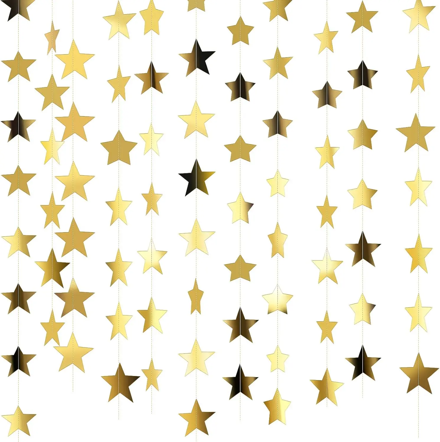 Star Garland Banner Decor, 130 Feet Bright Star Hanging Bunting Banner Backdrop for 2024 New Year Graduation Wedding Baby Shower Birthday Christmas Party Decor(Gold)
