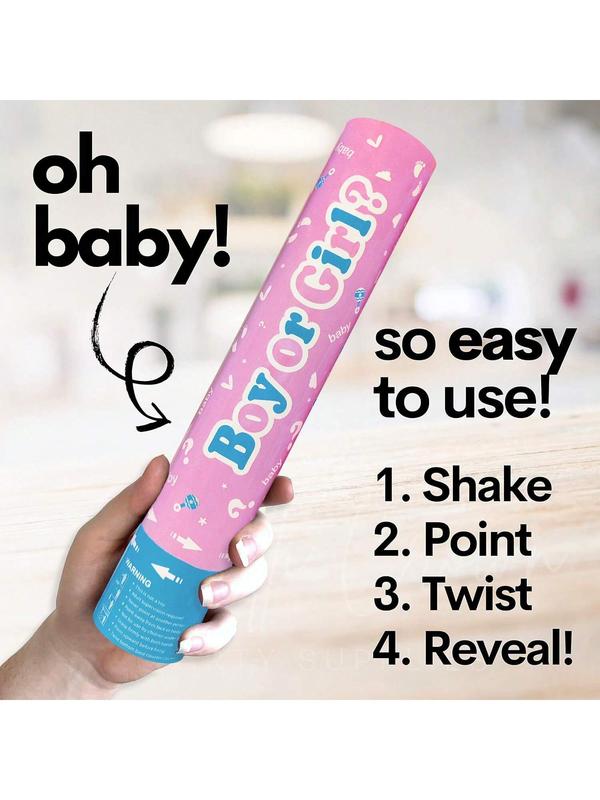 Gender Reveal Confetti Powder Cannon 4pcs, Safe Powder Smoke, Boy Blue and Girl Pink Gender Reveal Poppers - He or She Smoke Bomb Baby Shower Baby Party Decorations Supplies Sticks