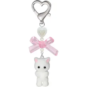 Cute Kitty Keychain, Fuzzy Cat Decor Gifts, Y2K Heart Bow Pendent Women Girls Kawaii Cat Bag Charm  Valentine's Day gift