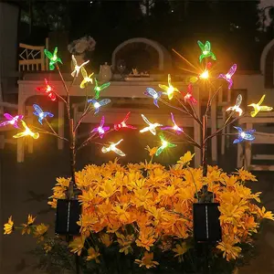 2 Pack Solar Garden Decor Lights, 7 Color Changing Hummingbird Solar Pathway Lights, Outdoor Waterproof Yard Decoration for Christmas Party