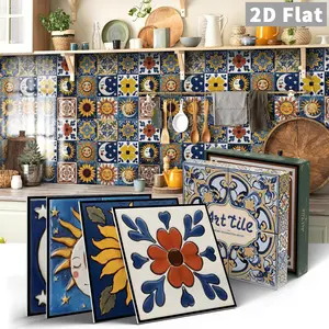 Art PE Tile Stickers Gift Box | Fun Retro Pattern | PVC+PE Foam+PET Film | 12/24PCS Waterproof Oil-Proof for Kitchen Bathroom Floor Ceiling Waterproof Wall Decal Tile Wall Decals