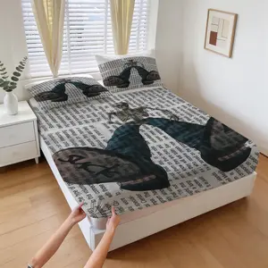 Dark Retro Gothic-Style Skull Fitted Sheet Set,Includes 1 Fitted Sheet And 2 Pillowcases.Features A Vintage Newspaper / Printed Text Background To Create A Retro And Decadent Atmosphere.Perfect For Gothic Bedrooms & Subculture Home Decor.