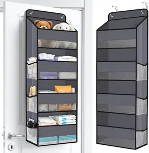 Over The Door Organizer Storage with 4 Large Pockets & Clear Windows Door Hanging Organizer for Nursery Bedroom Bathroom Pantry Closet Baby Essentials Dark Grey Hangable Mesh Insert