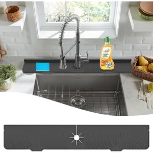 33 inch Sink Splash Guard Mat, Sink Faucet Drying Mat,  Faucet Handle Drip Catcher Tray, Longer  Sink Mat for KitchenBathroom, Drip Protector Splash Countertop (Black)