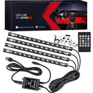 48 LEDs DC 5V Multicolor   Strip Light Under  Lighting Kit with Sound  Function and  Remote Control, 2  Warranty, 4 count USB Interior Lights