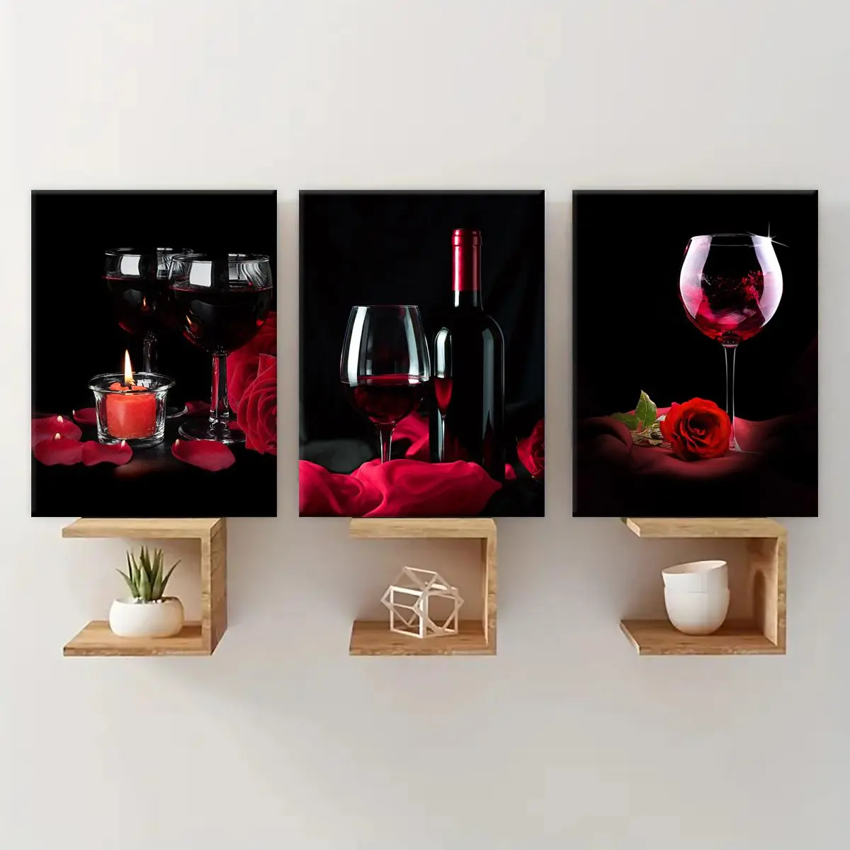Wine Themed Canvas Painting, 3 Counts/set Romantic Wine Glass Pattern Vintage Wall Art, Wall Decor for Home Living Room Bedroom Office, Ornaments Wine Themed Canvas Painting, 3 Counts/set Romantic Wine Glass Pattern Vintage Wall Art, Wall Decor for Home Living Room Bedroom Office, Ornaments