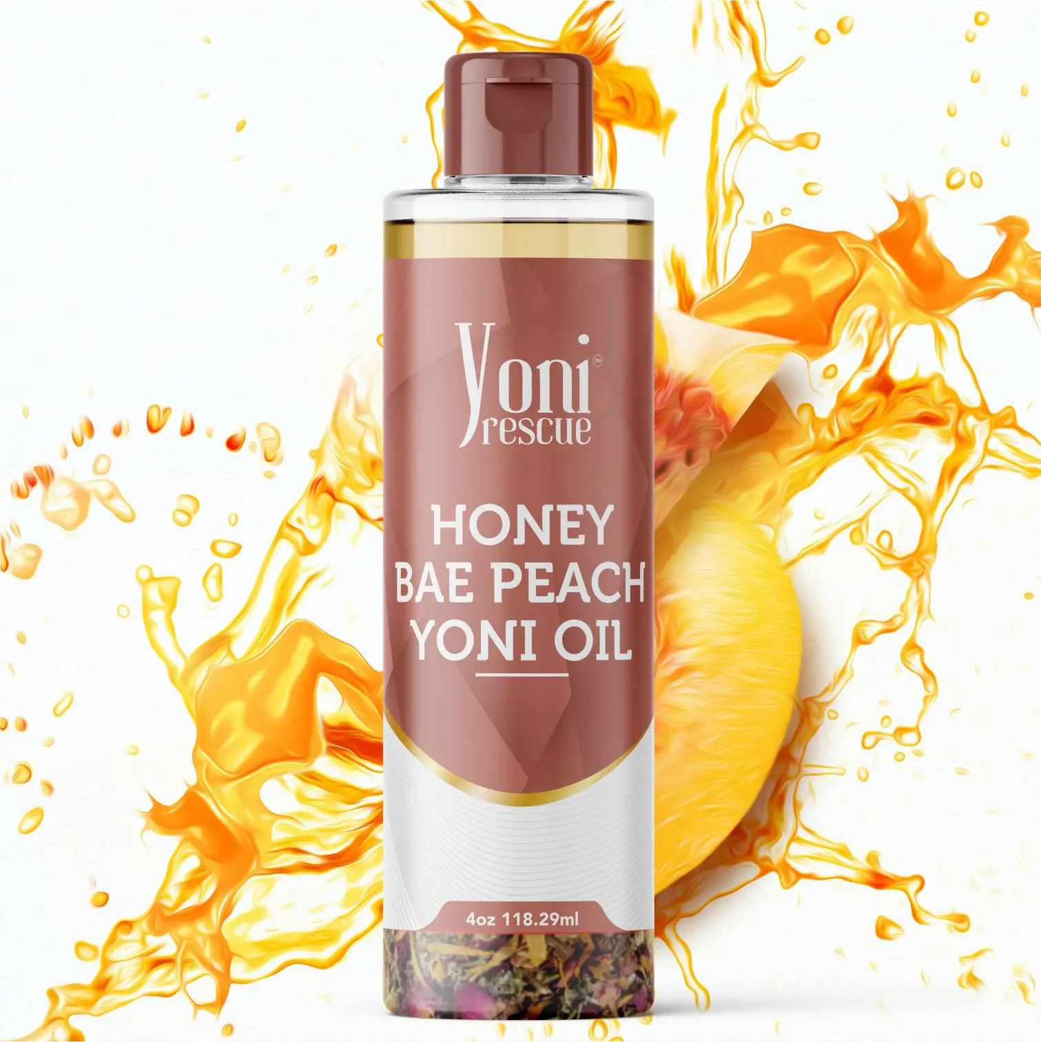 Honey Bae Peach Yoni Oil, 4oz, with Apricot, Jojoba, Avocado Oils & Vitamin E Oil, Fast-Absorbing, Nourishes and Hydrates Skin, Body Care, Peach & Honey Scented Fragrance Moisturizer Moisturizing Blend