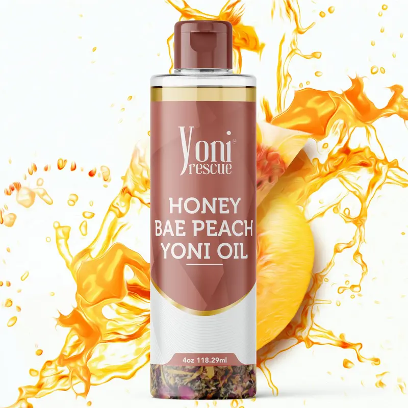 Honey Bae Peach Yoni Oil, 4oz, with Apricot, Jojoba, Avocado Oils & Vitamin E Oil, Fast-Absorbing, Nourishes and Hydrates Skin, Body Care, Peach & Honey Scented Fragrance Moisturizer Moisturizing Blend