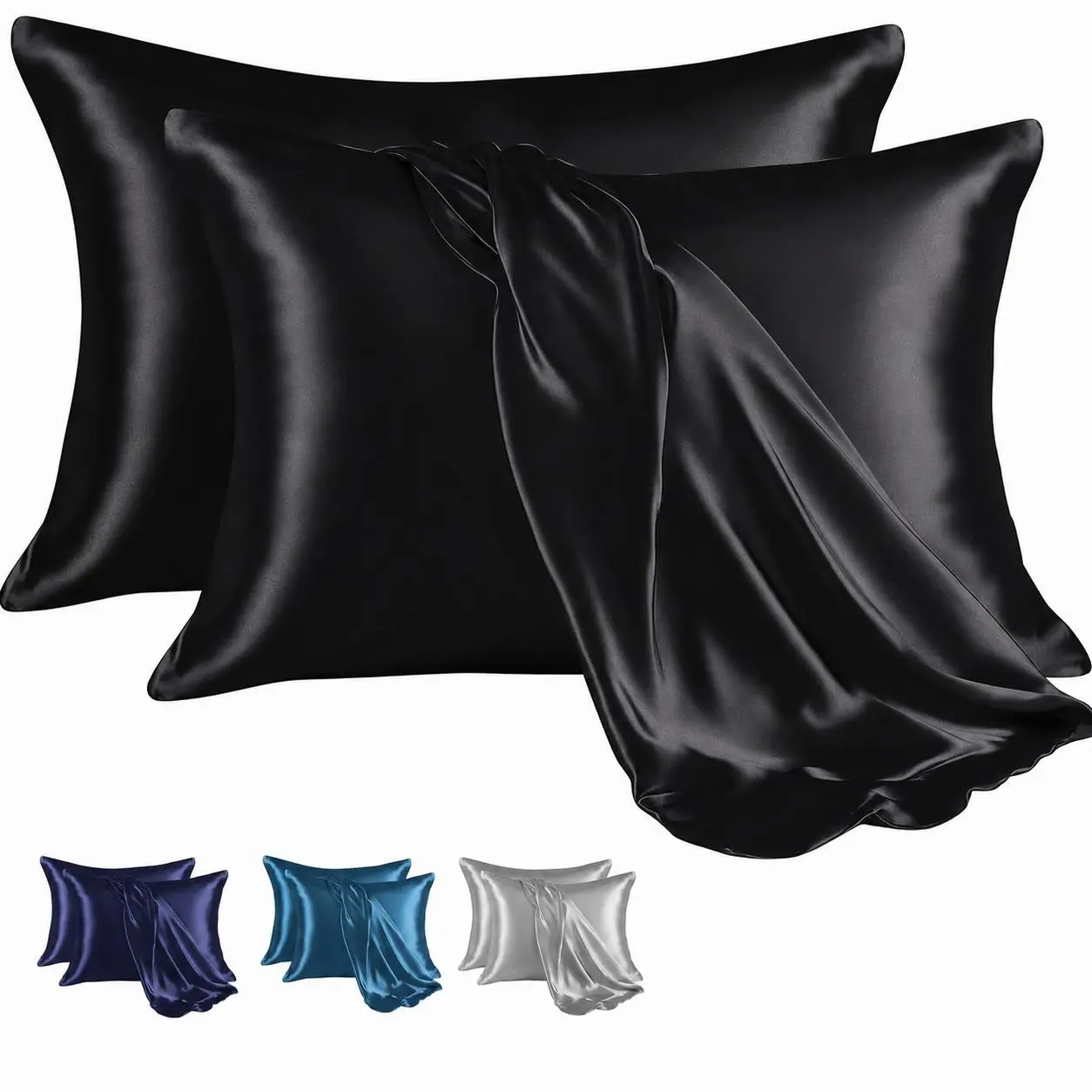 2-Pack Silky Satin Pillowcases with Envelope Closure | Cooling, Smooth & Breathable Pillow Covers for Hair & Skin, Machine Washable