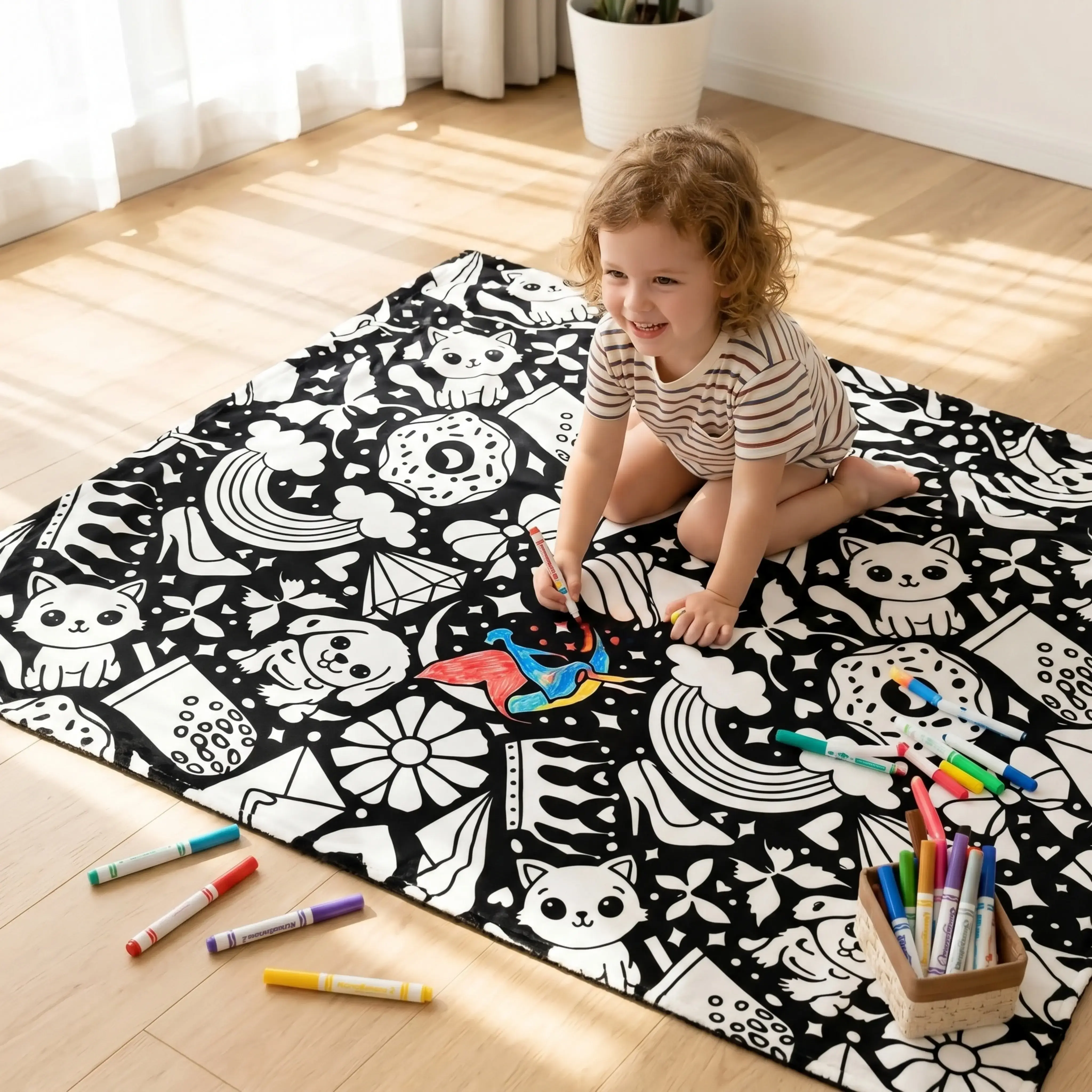 Customized DIY Coloring Throw Blanket - Soft Warm Blanket for Adults and Children, Art Craft Activity, Chic Home Decoration, Washable