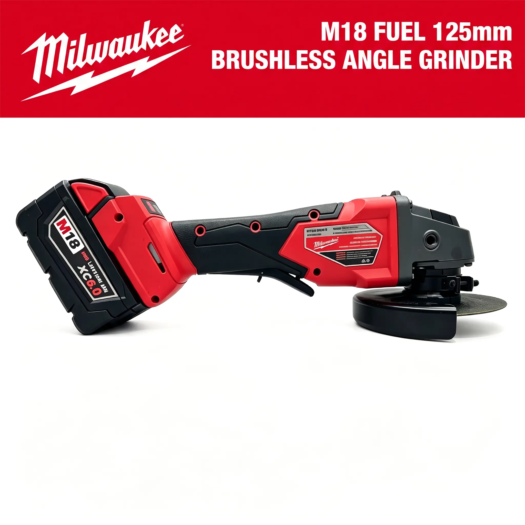 Milwaukee M18 FUEL 125mm Brushless Angle Grinder, Cordless Power Grinding Tool Equipped With M18 XC6.0 Battery And Multi-Voltage Charger, Suited For Metal Fabrication, Rust Removal, Cutting And Surface Polishing Tasks