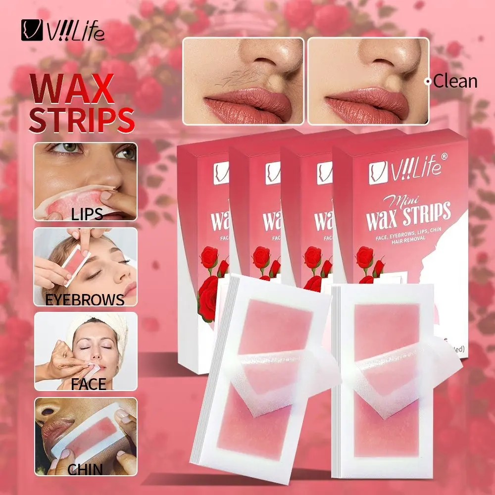 Rose Scented Hair Removal Wax Strips, Portable and Pain-Free, Suitable for Face, Lip, Beard, Cheeks, Legs, Bikini, Eyebrows, Chin, Armpits