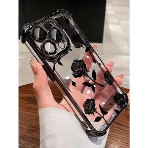 1pc New Rose Electroplated Airbag Anti-Fall/Thickened Transparent TPU Protective Case Compatible With Apple 17 Pro Max/16 Pro Max/16 Pro/16/13 Pro Max/12 Pro Max 11, 15 Pro Max, 14 Pro Max/Galaxy, SAM/Honor/Note 13 Pro/S23 Ultra/S24 Ultra