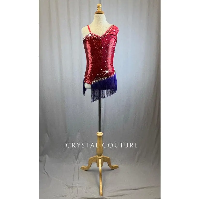 Red Sequin Lycra Leotard with Purple Fringe