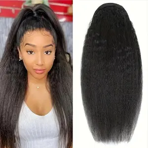"Chic Yaki Straight 100% Human Hair Ponytail Extension, Clip & Drawstring Secure Fit, 1B Natural Color, 10-20 Inch 100g, Versatile Style for All Women "	