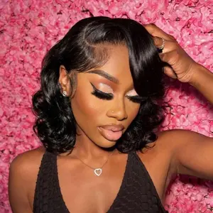 [Side Part] Asteria Hair Glueless Pre-Styled Layered Cut Body Wave 7×5 HD Transparent Lace Human Hair Wig Pre Bleached Tiny Knots C-Part Short Bob Right Side Part Wig #Summervibes