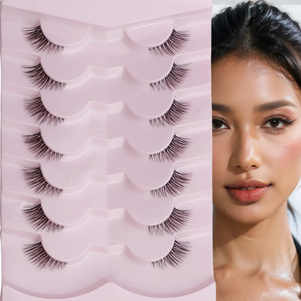 7 Pairs of Ultra-Fine Transparent Stem Half-Lash False Eyelashes, Natural Full-Look Everyday Fox-Eye Style Lashes 2026 New