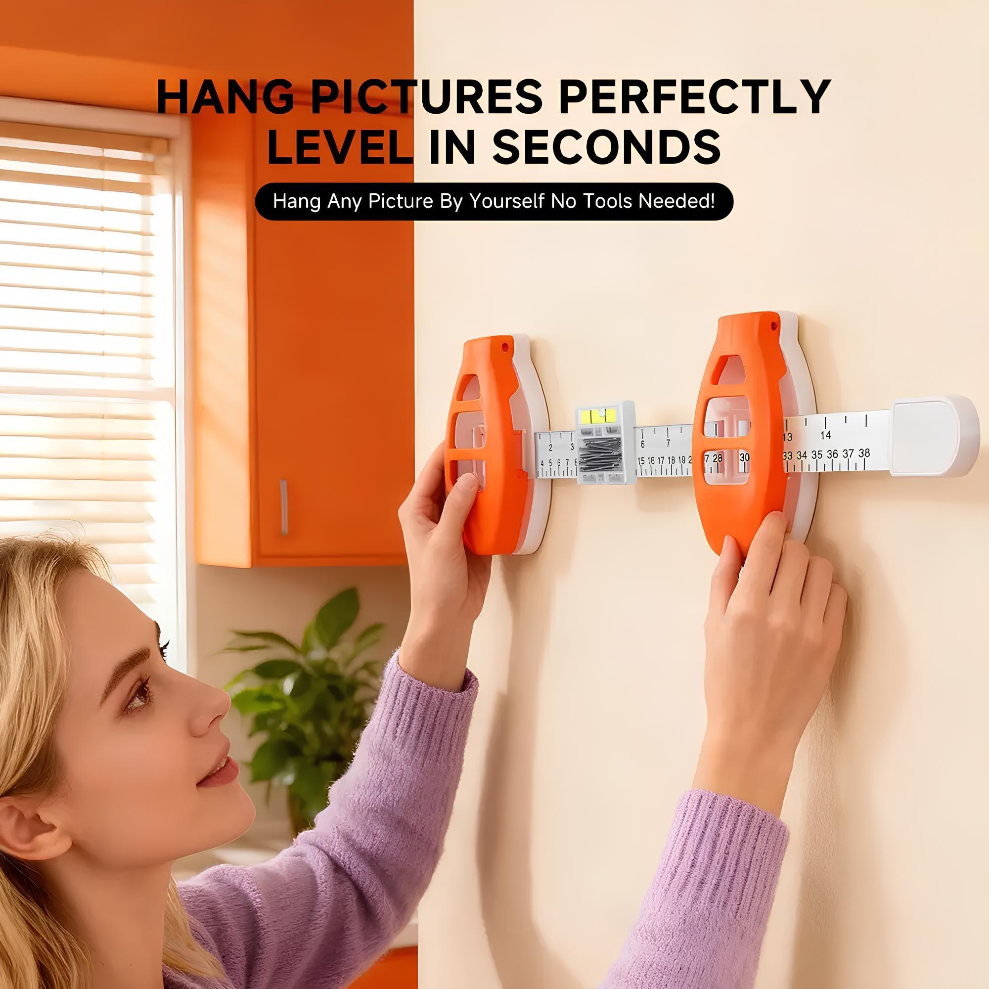 Picture Hanging Tool with Level and Ruler Easy Wall Mounting Kit for Frames Mirrors and Artwork Precise Alignment No Measure Gallery Wall Tool for Home Decor DIY Installation Multifunction Hanging Guide Set Self-Drilling