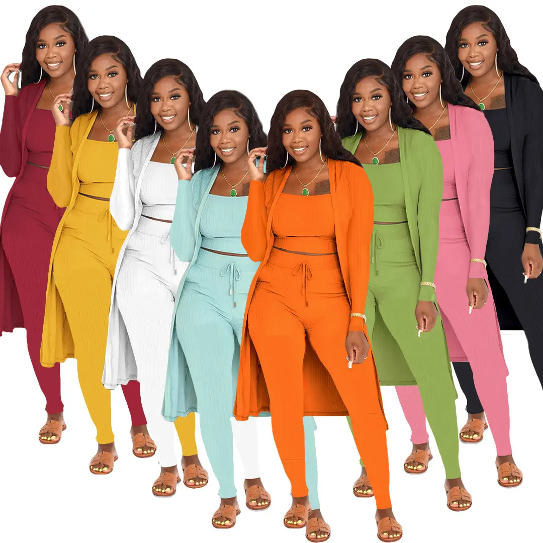 Women's 3-Piece Lightweight Jersey Pajama Set - Long Duster Cardigan, Crop Tank Top, Drawstring Legging Pants for Casual Lounging & Outdoor Fun, Cropped, Minimalist, Soft, Basic, Style, Basics, Athletic, Fitted, Above The Knee, Clean Tailoring