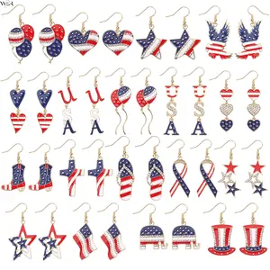 Patriotic Earrings Set American Flag Earrings USA Heart Star Eagle Earrings Red White Blue Jewelry for Women Everyday Wear