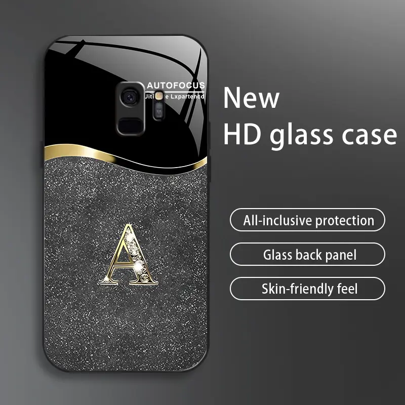 Suitable for [Galaxy S9] New high-end flashing letter glass mobile phone case New business simple metal paint electroplated glass mobile phone case Affordable anti-fall and anti-fingerprint-888