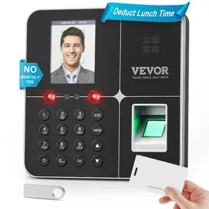 VEVOR Time Clocks for Employees Small Business with Face, Fingerprint, and Punching in One, Biometric Time Clock with 5 Cards USB Drive, Automatic Punch In/Out, No Monthly Fees