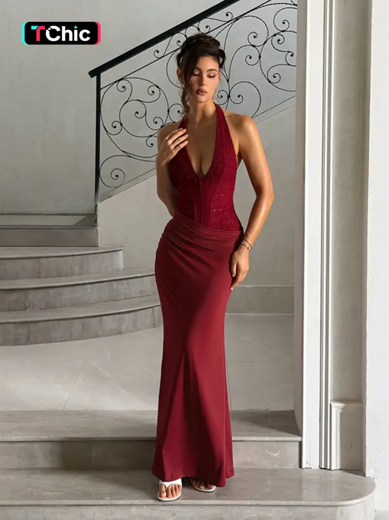 Black sparkle halter neck dress - TikTok Shop