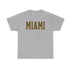 Miami College Script Tee | Miami Text T-Shirt, Retro Green Orange Letters