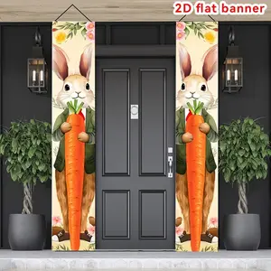 Easter Bunny Porch Banner Set, Cute Rabbit and Carrot Door Sign, Spring Porch Decoration, Indoor Outdoor Wall Front Door Decor