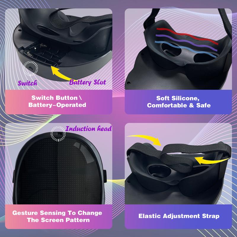 Led Mask with App Controlled, Customizable Shining Mask, Lighted Face Transforming Mask, LED Light Up Halloween Mask for Adults