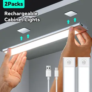 Two-Pack Rechargeable Motion Sensor Cabinet Lights, Magnetic Wire-Free Under Counter Lighting, Adjustable Brightness & Color Night Light #TOP PICKS